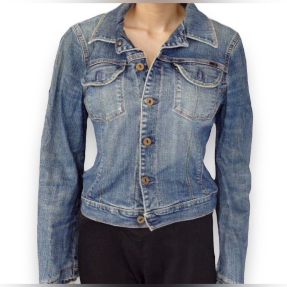 AG Adriano Goldschmied Y2K Vintage Alamo Stretch Shrunken Jean Jacket Size XS